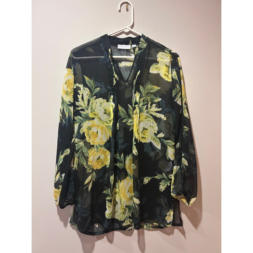 Susan Graver Floral Sheer XXS Black Lace Long Sleeve Top Whimsigoth Fairy Boho